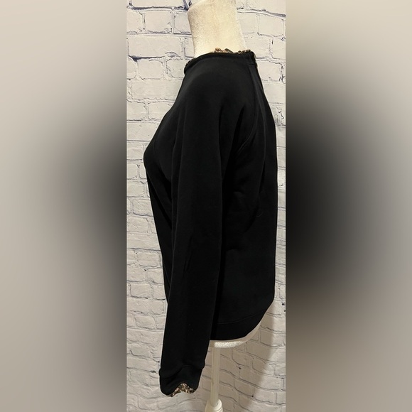 J. Crew Black Sweater With Animal Print Collar and Cuff Accent Size medium - Picture 3 of 8